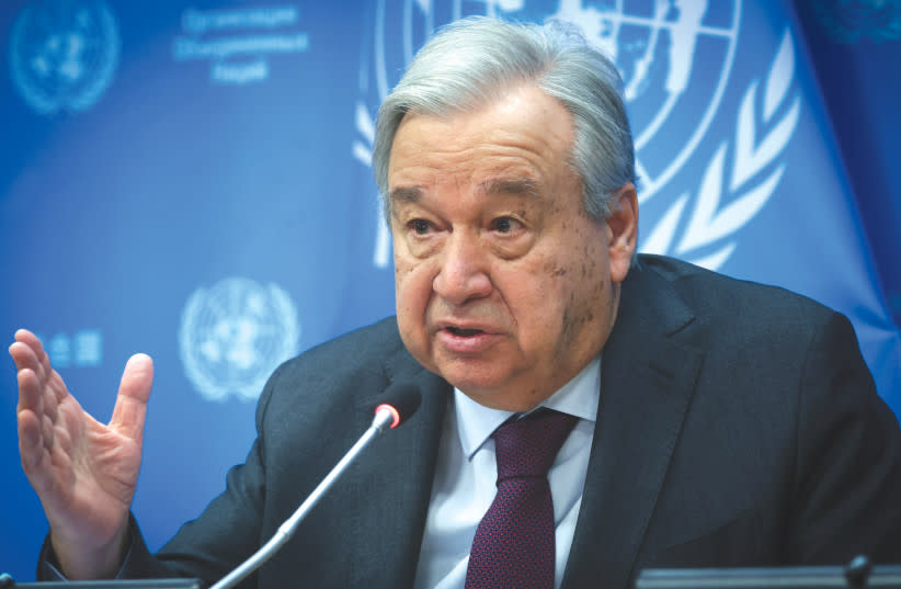  El Secretario General de las NACIONES UNIDAS, Antonio Guterres, habla en una rueda de prensa en la sede de la ONU en Nueva York. (credit: Mike Segar/Reuters)