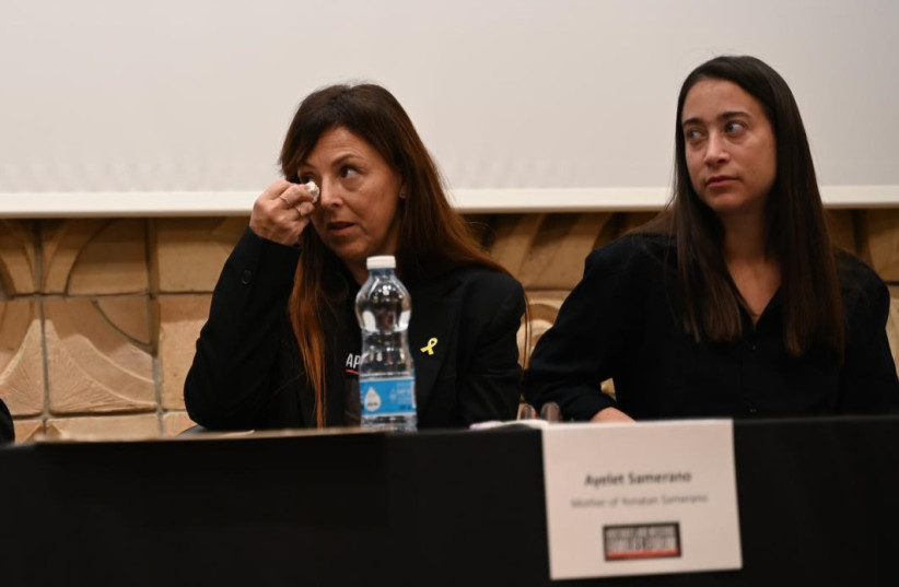  Ayelet Samerano spoke before the UN regarding the ties between UNRWA staff and Gazan terror groups. (credit: Hostages and Missing Families Forum)