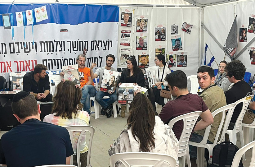  The delegation meeting with families of the hostages in Tel Aviv. (credit: TAKE ACTION)