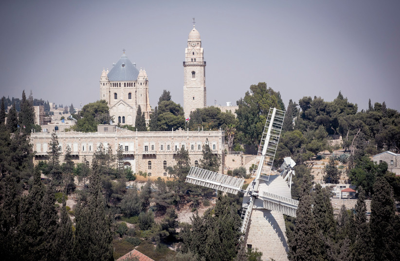  View of the Montefiore Windmill and the Old City’s Dormition Abbey.  (credit: FLASH90)