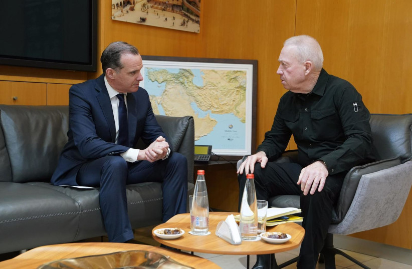  Defense Minister Yoav Gallant meets with American diplomat Brett McGurk, February 22, 2024. (credit: Communications Office for the Minister of Defense)