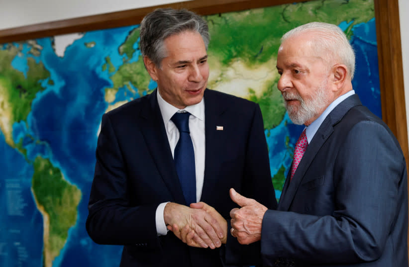 El Secretario de Estado de EE.UU. Antony Blinken se reúne con el Presidente de Brasil Luiz Inacio Lula da Silva en el Palacio de Planalto en Brasilia, Brasil 21 de febrero 2024.
