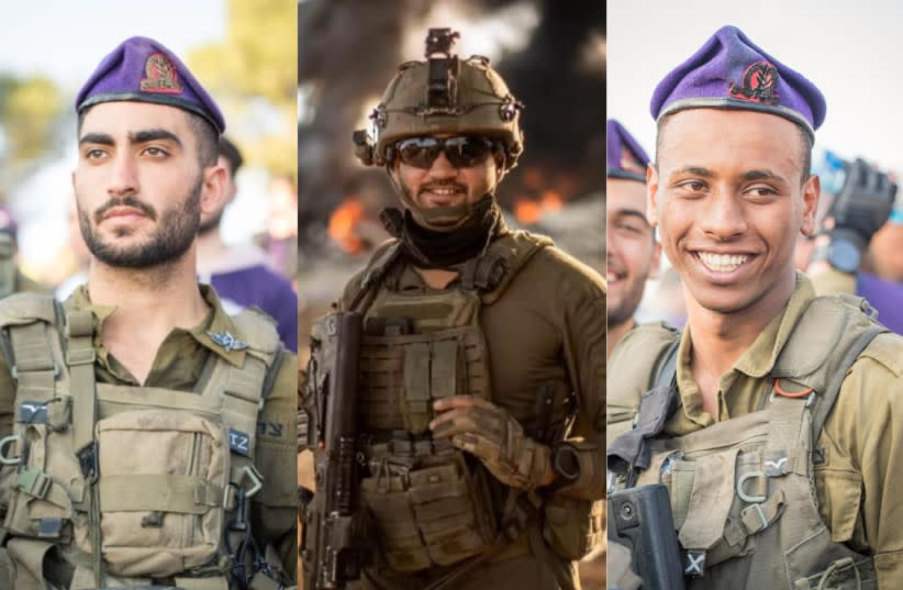  De izquierda a derecha, los soldados caídos de las Fuerzas de Defensa de Israel (IDF) Ido Eli Zrihen, Eyal Shuminov y Narya Belete. (credit: IDF SPOKESPERSON'S UNIT)