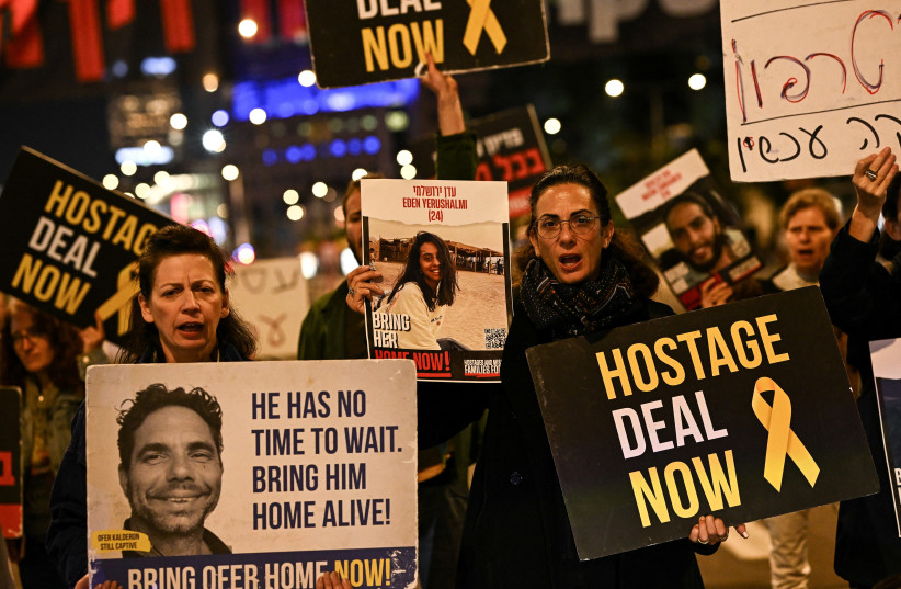  Rally for the release of hostages kidnapped in the October 7 attack by Hamas, February 25, 2024 (credit: DYLAN MARTINEZ/REUTERS)