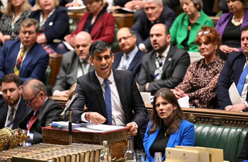  British Prime Minister Rishi Sunak speaks during Prime Minister's Questions, at the House of Commons in London, Britain, February 21, 2024.  (credit: UK Parliament/Maria Unger/Handout via REUTERS )
