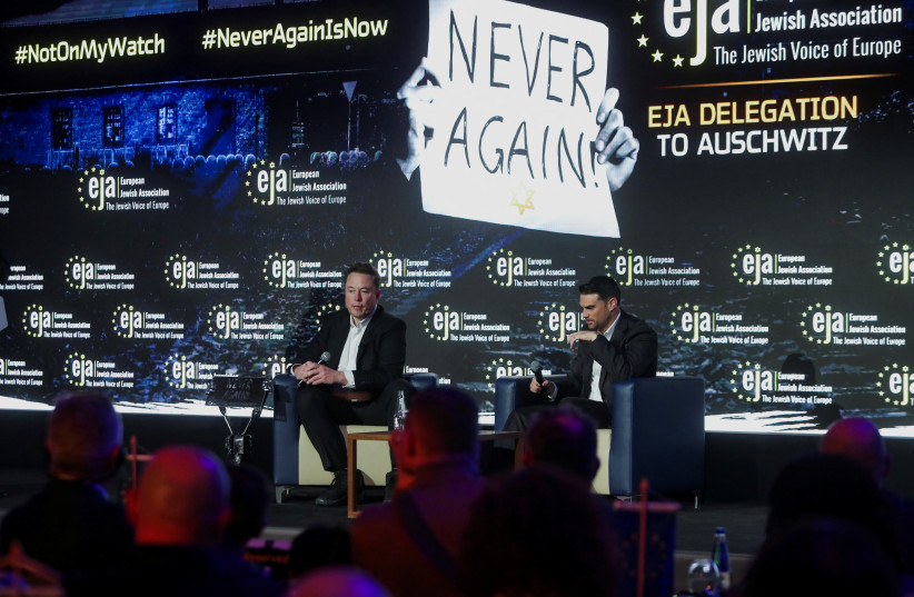  Tesla CEO Elon Musk attends a conference organized by the European Jewish Association, in Krakow, Poland, January 22, 2024. (credit: REUTERS/LUKASZ GLOWALA)