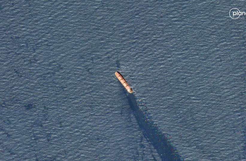  A satellite image shows the Belize-flagged and UK-owned cargo ship Rubymar, which was attacked by Yemen's Houthis, according to the US military's Central Command, on the Red Sea, February 20, 2024. (credit: VIA REUTERS)