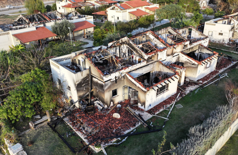  Damaged houses are seen, following the deadly October 7 attack by gunmen from Palestinian militant group Hamas from the Gaza Strip, in Kibbutz Beeri in southern Israel, November 28, 2023. (credit: ILAN ROSENBERG/REUTERS)