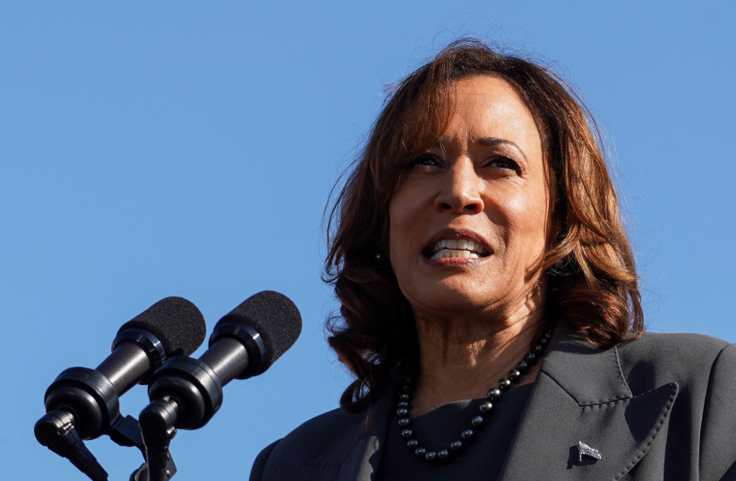 US Vice President Kamala Harris speaks during an event to mark the 'Bloody Sunday' anniversary, in Selma, Alabama, U.S., March 3, 2024. (credit: REUTERS/Megan Varner)