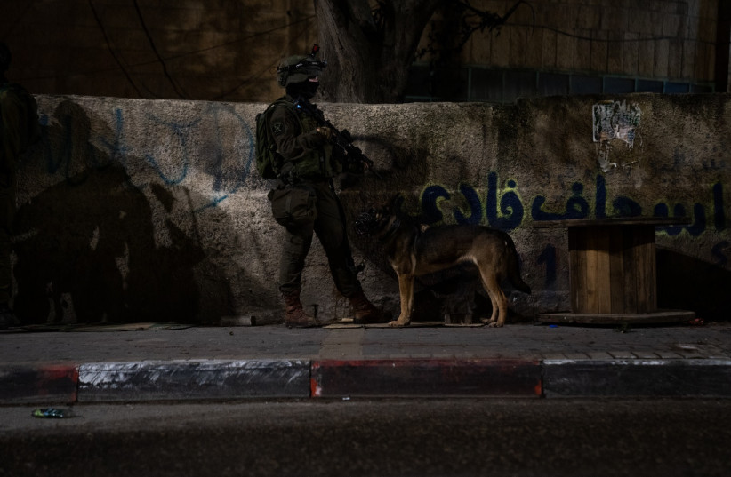  An IDF K9 unit operates in Nablus, in the West Bank overnight. March 4, 2024. (credit: IDF SPOKESPERSON'S UNIT)