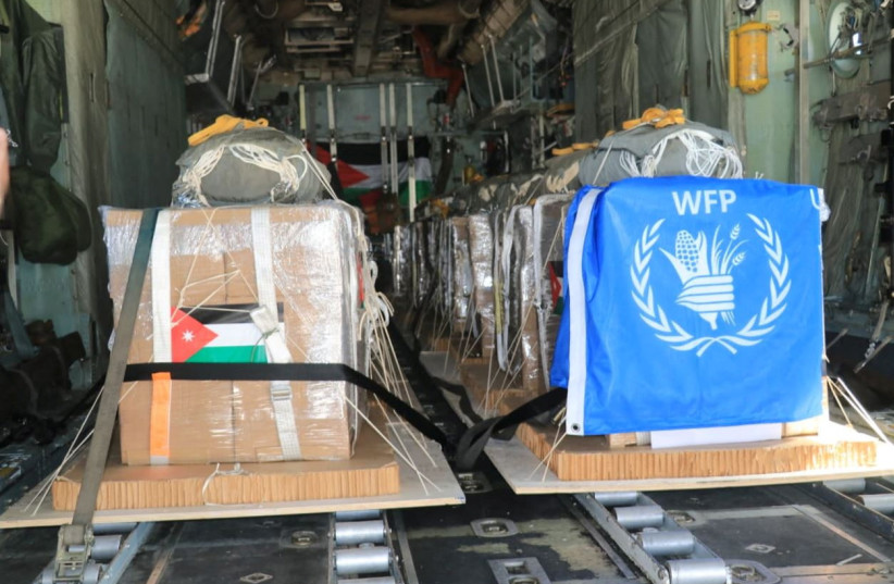  A picture released on March 5, 2024, by the Jordanian Armed Forces website shows what it said was aid parcels to be air-dropped to Gaza, in an operation it said was being carried out with the participation of the United States, Egypt and France, in Zarqa, Jordan. Jordan Armed Forces (credit: JORDAN ARMED FORCES/Handout via REUTERS)