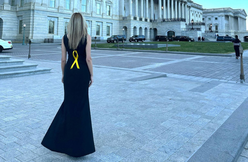  Israel advocate and social media personality Emily Austin attended the State of the Union address wearing a dress adorned with yellow ribbons to show solidarity with the Gaza hostages. (credit: EMILY AUSTIN)