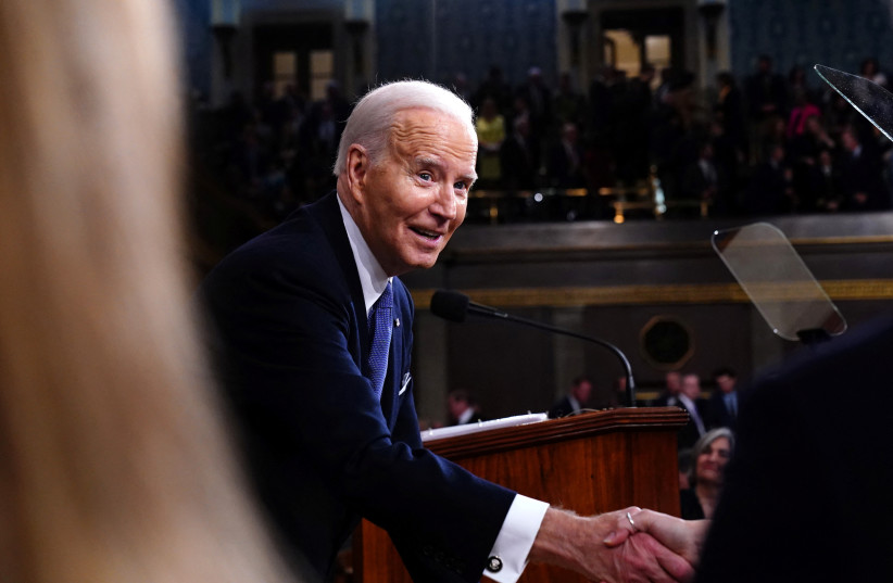  US President Joe Biden departs after delivering his third State of the Union address in the House Chamber of the US Capitol in Washington, DC, USA, 07 March 2024. (credit: SHAWN THEW/POOL VIA REUTERS)