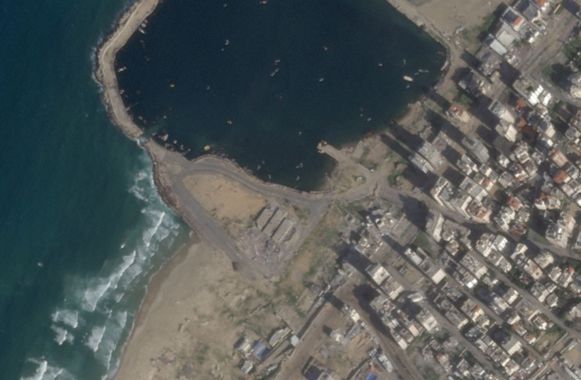  A satellite image shows the Port of Gaza February 14, 2024 amid the ongoing conflict between Israel and the Palestinian Islamist group Hamas.  (credit: PlanetLabs PBC/Handout via REUTERS)