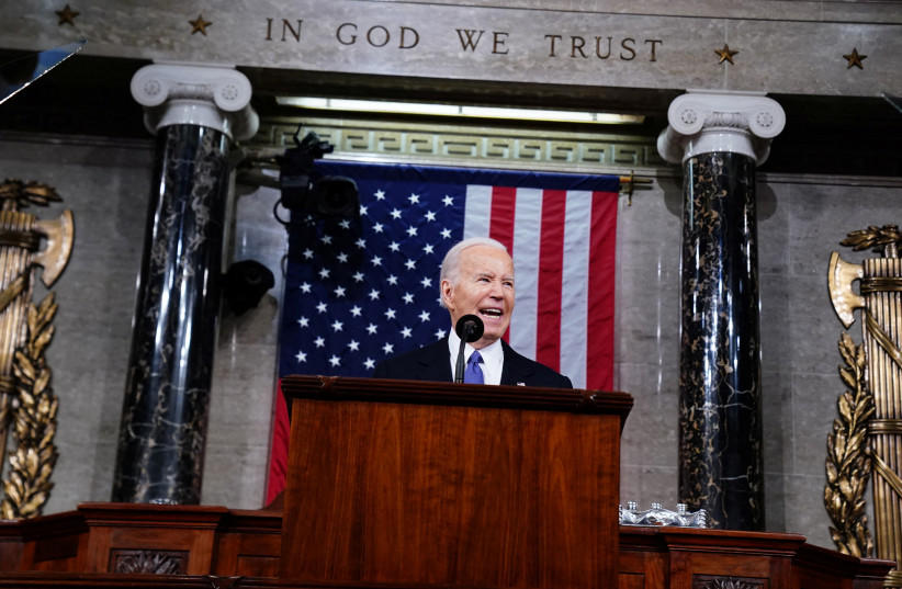  US President Joe Biden delivers his third State of the Union address in the House Chamber of the US Capitol in Washington, DC, USA, 07 March 2024. (credit: Shawn Thew/Reuters)