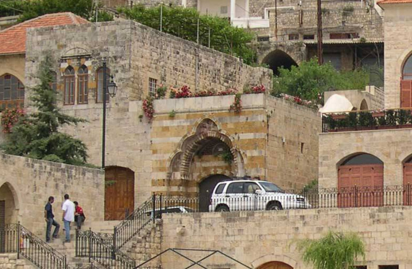 In the center of the photo, Deir el Qamar Synagogue, dating from the seventeenth century, abandoned but still intact.