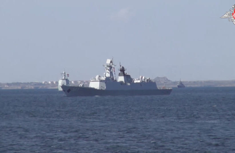  A view shows the Chinese Navy frigate Linyi during the Maritime Security Belt 2024 international naval exercise of Russia, China and Iran in the Gulf of Oman, in this still image taken from video released March 12, 2024. (credit: Russian Defence Ministry/Handout via REUTERS)