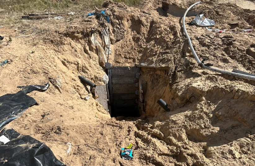  Entrance of the 200 meter-long tunnel shaft in an agricultural area in the Gaza Strip, March 15, 2024. (credit: IDF SPOKESPERSON'S UNIT)