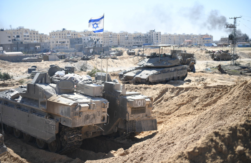 IDF tanks operate in the Hamad area of Khan Yunis, Gaza. March 15, 2024. (credit: IDF SPOKESPERSON'S UNIT)