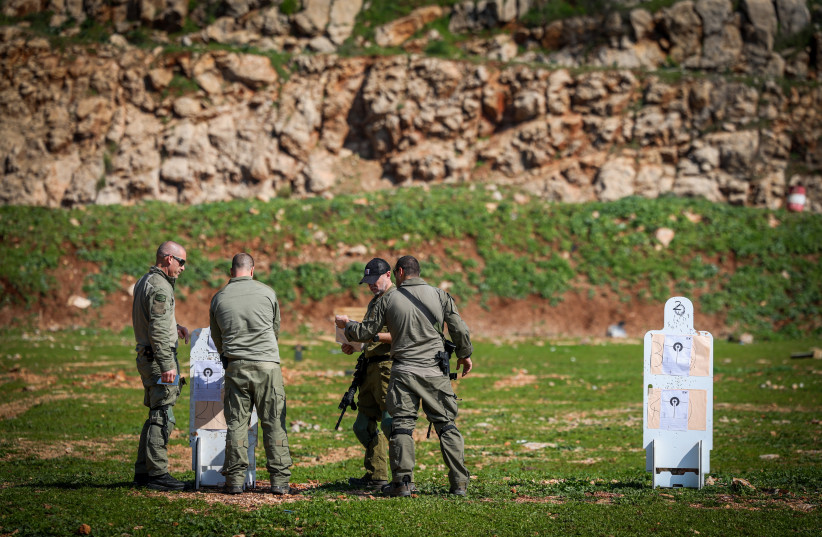  Israeli soldiers practice shooting near the Israeli border with Lebanon, northern Israel, February 11, 2024.  (credit: DAVID COHEN/FLASH 90)