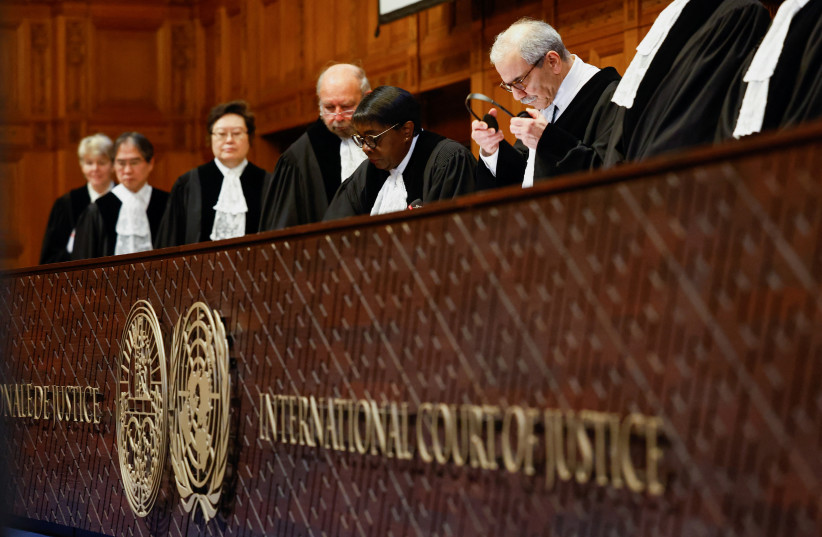 Public hearing held by ICJ to allow parties to give their views on the legal consequences of Israel's occupation of the Palestinian territories before eventually issuing a non-binding legal opinion in The Hague, Netherlands, February 21, 2024. (credit: PIROSCHKA VAN DE WOUW/REUTERS)