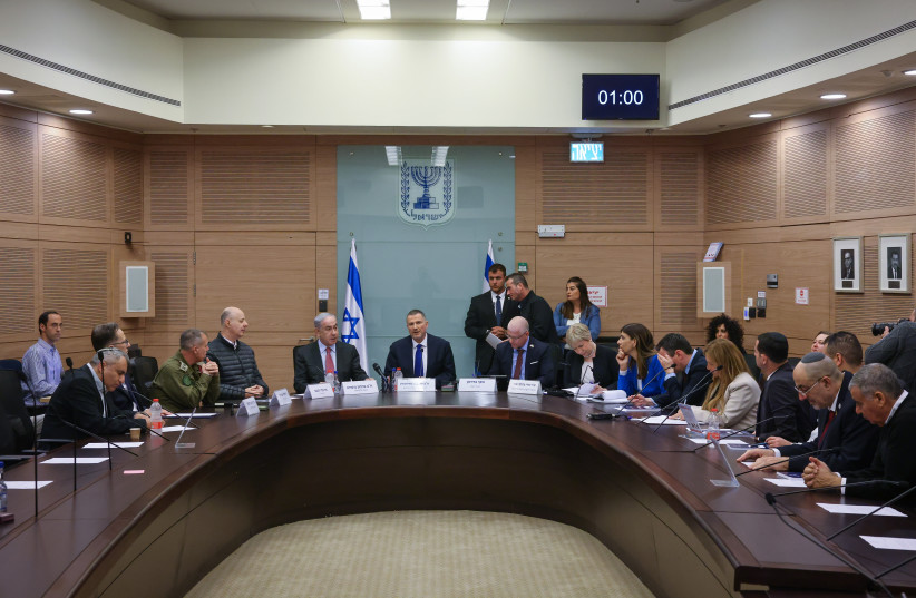 Prime Minister Benjamin Netanyahu takes part in a meeting of the Knesset Foreign Affairs and Defense Committee. March 19, 2024