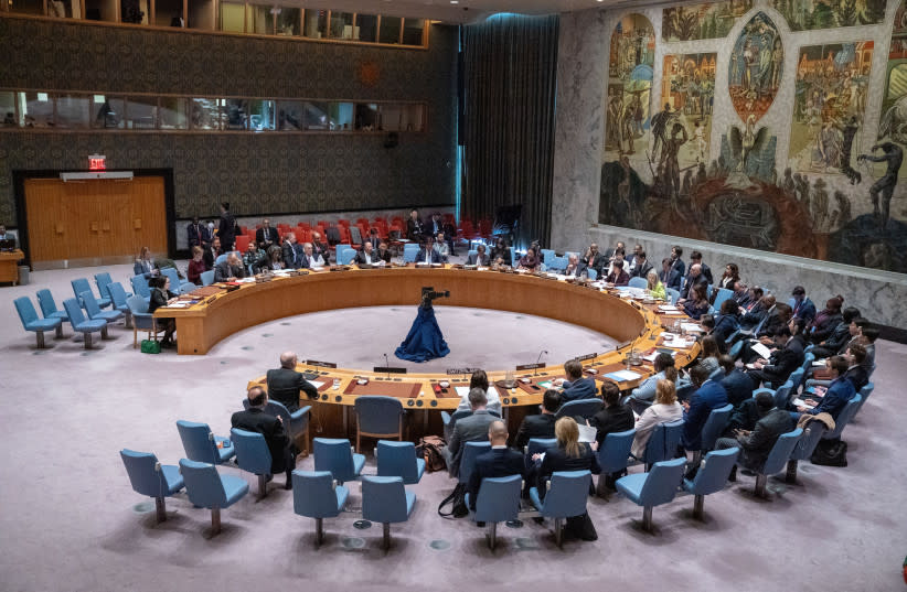  Miembros del Consejo de Seguridad de las Naciones Unidas se reúnen para una reunión sobre el mantenimiento de la Paz y la Seguridad Internacionales Desarme nuclear y no proliferación en la sede de la ONU en Nueva York, EE.UU., 18 de marzo de 2024. (credit: David Dee Delgado/Reuters)