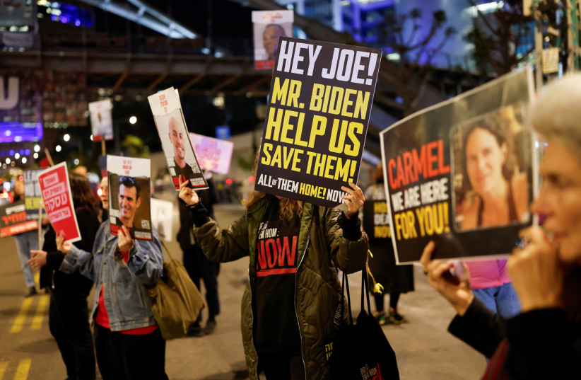  Protest calling for the release of hostages, in Tel Aviv, March 20, 2024 (credit: REUTERS/CARLOS GARCIA RAWLINS)