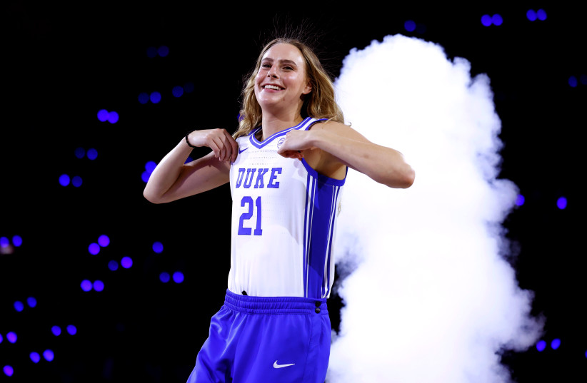 Camilla Emsbo is introduced at a Duke preseason event at Cameron Indoor Stadium in Durham, N.C., Oct. 20, 2023. (credit: Lance King/Getty Images)