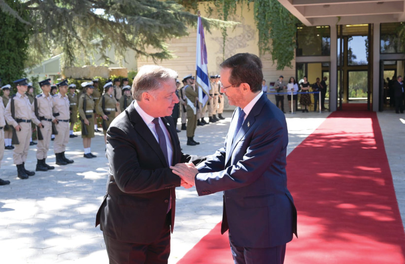 AMBASSADOR KORNELIOU presents his credentials to President Isaac Herzog, Sept. 19, 2023.