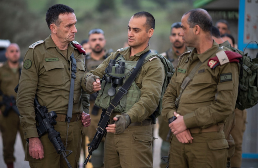  IDF Chief of Staff Herzi Halevi, Brig.-Gen. Yaki Dolf, and Col. Netanel Shamka arrive at the scene of the shooting attack at the Parsa Junction in the West Bank. (credit: IDF SPOKESPERSON'S UNIT)