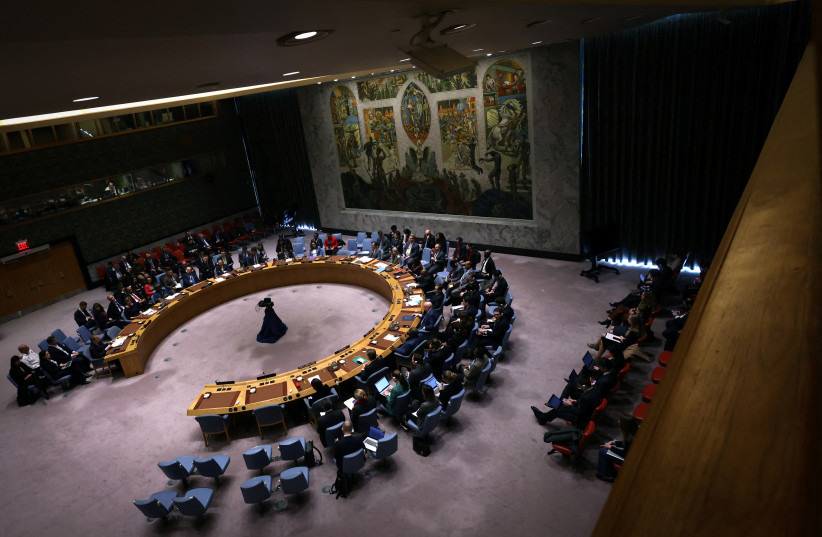  The United Nations Security Council meets to consider a United States-sponsored resolution calling for a ceasefire during the conflict between Israel and the Palestinian Islamist group Hamas at U.N. headquarters in New York City, U.S., March 22, 2024. (credit: MIKE SEGAR / REUTERS)