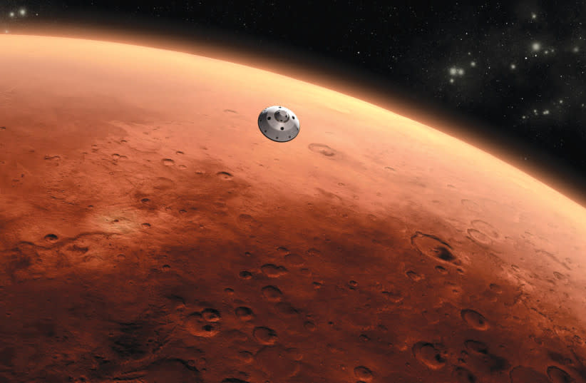  Ilustración artística de un rover de la NASA en su camino hacia la superficie marciana. (credit: NASA)