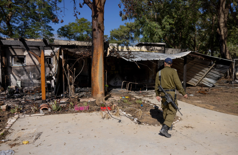  The destruction caused by Hamas terrorists in Kibbutz Nir Oz on October 7, 2023, near the Israeli-Gaza border, in southern Israel, November 21, 2023.  (credit: Chaim Goldberg/Flash90)