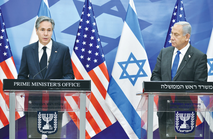  Prime Minister Benjamin Netanyahu and US Secretary of State Antony Blinken address the media at the Prime Minister's Office in Jerusalem, in January. It's incumbent upon Israel to avoid any further deterioration in the relationship with the US, the writer maintains. (credit: YOAV ARI DUDKEVITCH/FLASH90)