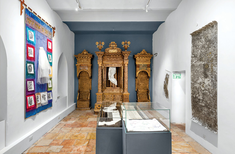  Installation shot of ‘Threading’ exhibition at U. Nahon Museum of Italian Jewish Art. (credit: DANIEL RAHAMIM)