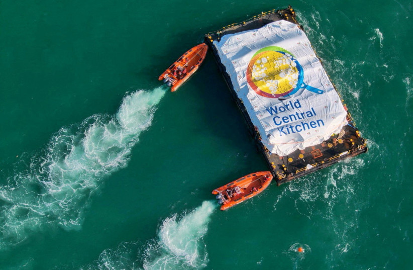  World Central Kitchen (WCK) barge loaded with food arrives off the Gaza coast, where there is risk of famine after five months of Israel's military campaign, in this handout image released March 15, 2024. (credit: Israel Defense Forces/Handout via REUTERS)