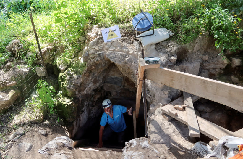  Yinon Shivtiel, historiador del Colegio Académico de Zefat, mira desde la abertura de una cueva, parte de un inmenso escondite subterráneo compuesto por estrechos túneles y grandes espacios de almacenamiento que, según la Autoridad de Antigüedades de Israel (IAA), fue excavado por aldeanos judíos h (credit: REUTERS/Ari Rabinovitch)