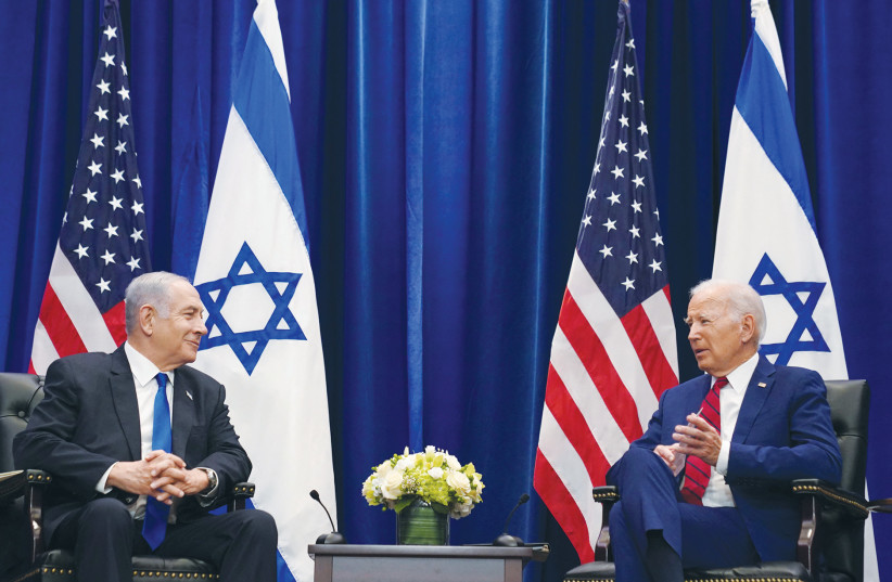  US PRESIDENT Joe Biden meets with Prime Minister Benjamin Netanyahu on the sidelines of the annual opening of the UN General Assembly last September. At that point, holding such a meeting at the White House was not even in the cards, the writer notes.  (credit: KEVIN LAMARQUE/REUTERS)