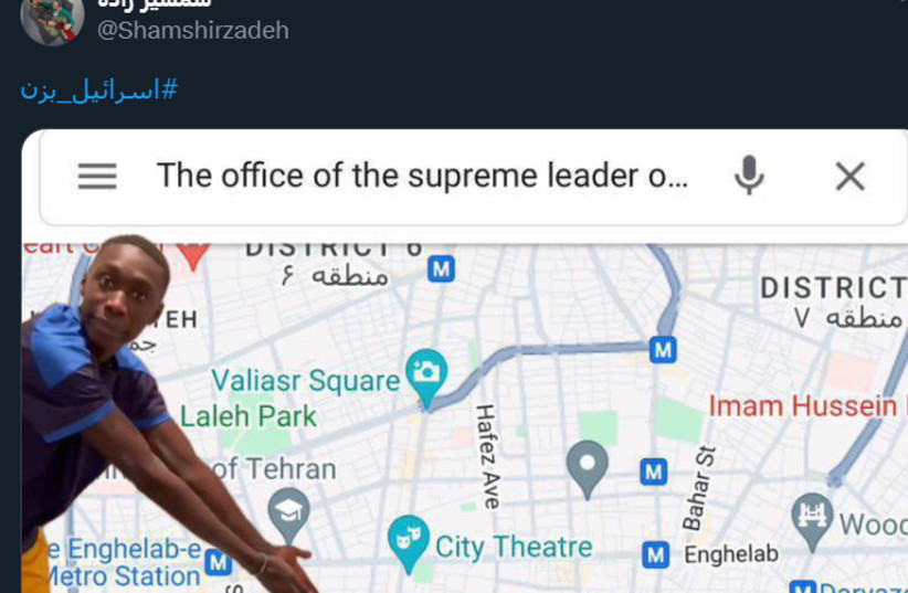 User pointing to the office of the supreme leader of the Islamic Republic, urging Israel to strike it. (credit: SOCIAL MEDIA)