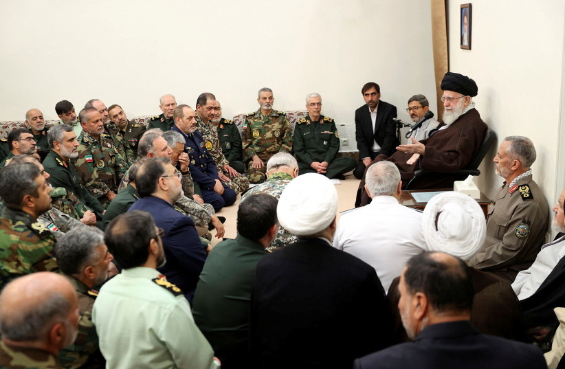  Iran's Supreme Leader Ayatollah Ali Khamenei speaks during a meeting with the commanders of the Iranian armed forces in Tehran, Iran April 21, 2024.  (credit: Office of the Iranian Supreme Leader/WANA (West Asia News Agency)/Handout via REUTERS)