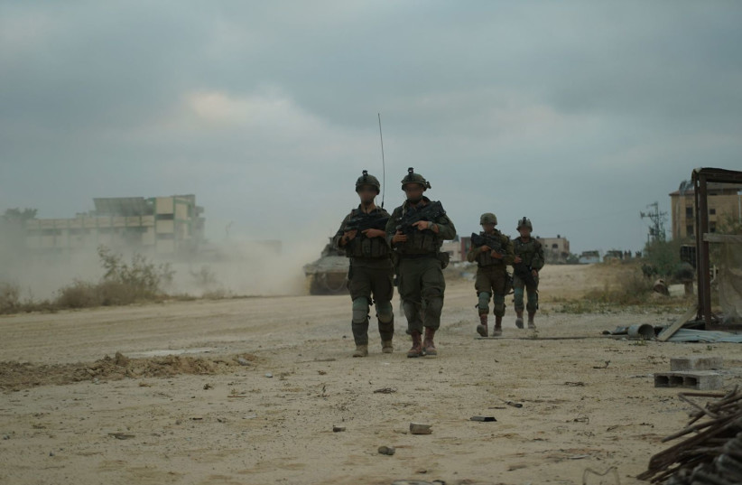  IDF troops on patrol in the Gaza Strip. April 24, 2024. (credit: IDF SPOKESPERSON'S UNIT)