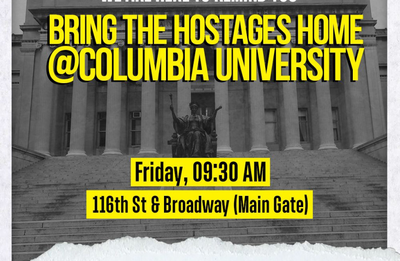  Columbia University protests, April 26, 2024. (credit: Hostages and Missing Families Forum)