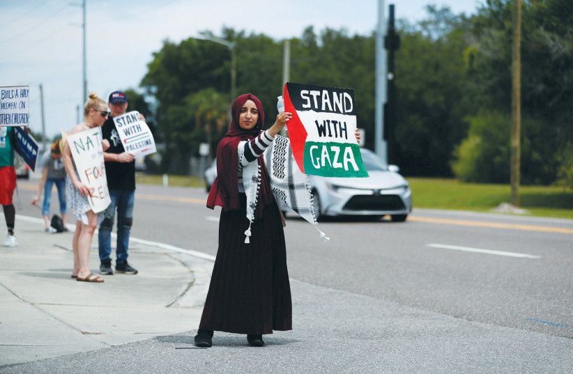 PRO-PALESTINIAN protesters demonstrate outside of Hillsborough Community College where US President Joe Biden was holding a presidential campaign event on Tuesday in Tampa, Florida.