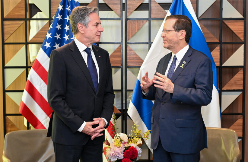  US Secretary of State Antony Blinken meets with Israeli President Isaac Herzog, May 1, 2024 (credit: MAAYAN TOAF / GPO)