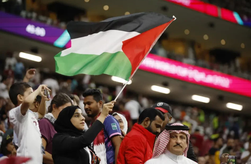  The flag of Palestine in the match of the Qatar national team in the 2022 World Cup  (credit: REUTERS)