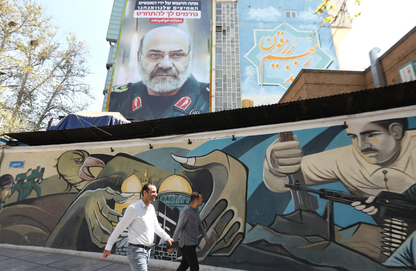  BILLBOARD OF slain Iranian Brig.-Gen. Mohammad Reza Zahedi includes slogan in Hebrew ‘Making you regret it,’ seen April 3 in Tehran’s Palestine Square.  (credit: Atta Kenare/AFP via Getty Images)