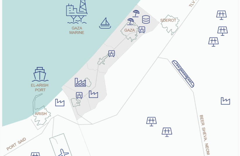  Gaza-Arish-Sderot free trade zone plan form the government's plan for a post-war Gaza, May 3, 2024. (credit: screenshot)