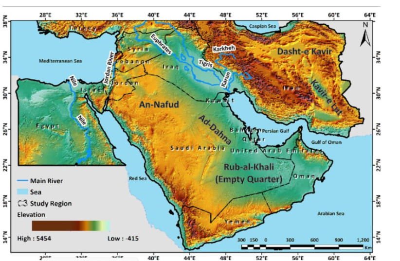  The area between the Tigris and Euphrates rivers in northern Iraq and along the Syria-Iraq border was reported to have the highest concentration of dust sources in the region. a graphic depicts the intensity of change over the last 20 years. (credit: KTH Royal Institute of Technology)