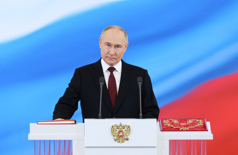  Russian President Vladimir Putin takes the oath of office during his inauguration ceremony at the Kremlin in Moscow, Russia May 7, 2024. (credit: Sputnik/Alexander Kazakov/Pool via REUTERS)
